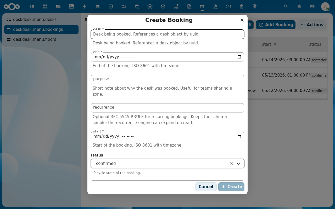 New booking dialog
